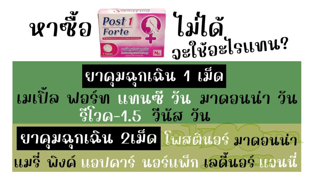 รายชื่อยาคุมฉุกเฉินที่มีตัวยาเหมือนกับ โพสต์ 1 ฟอร์ต ซึ่งสามารถนำมาใช้แทนกันได้ โดยมีทั้งแบบ 1 เม็ด และ 2 เม็ด