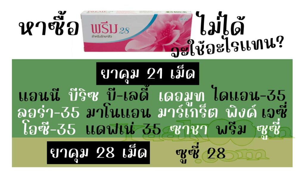 รายชื่อยาคุมที่สามารถใช้แทน พรีม 28 ได้