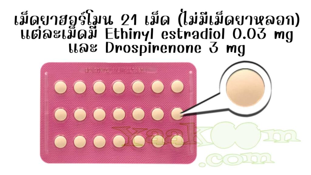 ในแผงของยาคุม เดอราเรซ มีเม็ดยาฮอร์โมน 21 เม็ด ไม่มีเม็ดยาหลอก
